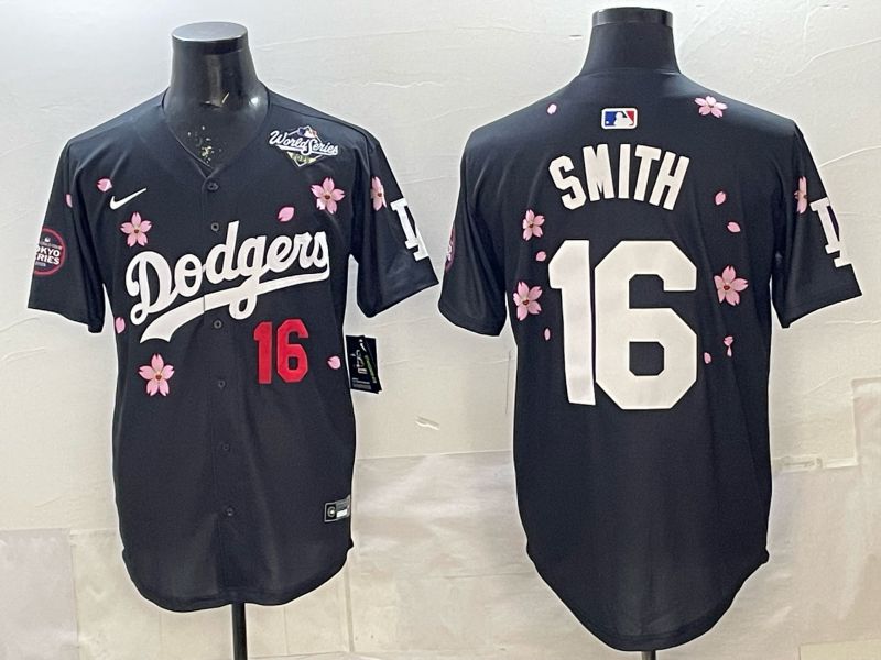 Men Los Angeles Dodgers #16 Smith Black Sakura Edition 2025 Nike MLB Jersey style 6->los angeles dodgers->MLB Jersey